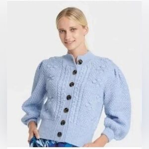 Women’s Wool Blend Cardigan Top Sweater Large Blue Who What Wear